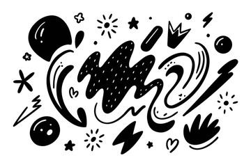 Naklejka na meble Expressive hand-drawn doodle vector elements for vibrant design projects, perfect for creative illustrations, striking patterns, and modern abstract art with playful charm and energy