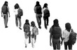 © ozzuboy - Set rear view couple of students with backpack walking away pixelate grayscale color halftone dotted texture style collage element isolated on blue background. full length.
