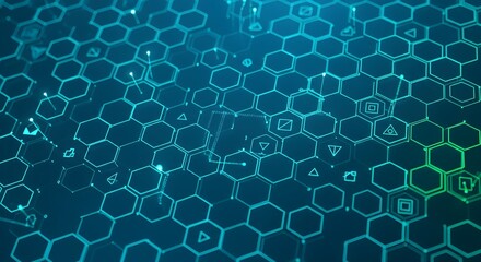 Hexagonal Grid Array: Futuristic Digital Data Technology Structure Blueprint