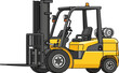 © yusuf241453 - Yellow forklift with a raised mast, side view, detailed illustration.