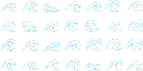 Poster - Collection of twenty four abstract watercolor brush strokes in light blue and green isolated on transparent background