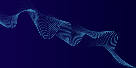 Poster - Abstract glowing wave lines on dark blue background. Dynamic wave pattern.