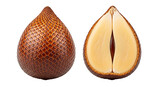 Detailed Salak Fruit Whole and Halved Showing Texture and Interior.