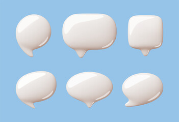 Poster - Cartoon 3d speech bubbles. Blank glossy text boxes, different shapes, communication three dimensional elements, templates, round and square balloons, classy vector render isolated set