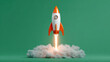 © NanisHappy - Exciting orange and white rocket launch with flame and smoke. powerful symbol for startup, business success, innovation, development, and new mission for growth