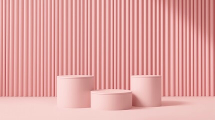 Poster - Abstract pink podium for product display with curtains. Cylinder stage on pink background 3d illustrations