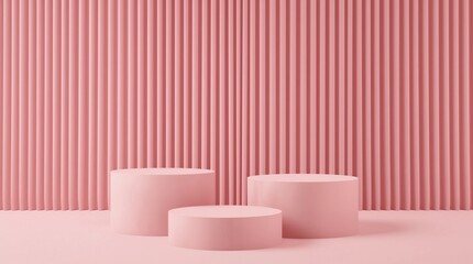 Poster - Abstract pink podium for product display with curtains. Cylinder stage on pink background 3d illustrations