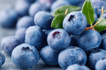 Wall Mural - Fresh blueberries glistening with water droplets after harvesting in a lush garden