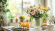 © Sonita - A spring-themed dining room table with a vase of fresh flowers as the centerpiece, surrounded by spring decor.