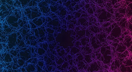 Poster - Abstract illustration of interconnected network of lines, fading from blue to purple and pink against a dark background.