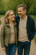 © Norman - Love's Stroll Through Park: A tender couple strolls hand-in-hand through a lush park path, their faces alight with affection, against a backdrop of tranquil greenery.