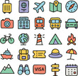 © SUPRI - Colorful Illustrated Travel Icons Suitcase Passport Airplane Map Compass and More.