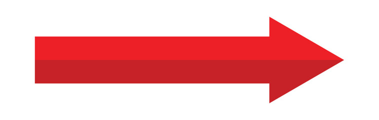 Bold red right-pointing arrow with flat shadow design representing direction, navigation, forward movement, emphasis, progress, and interface control in digital or visual layouts