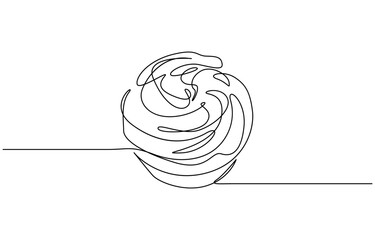 Aufkleber - Continuous one line drawing of delicious cupcake vector illustration. Editable outline