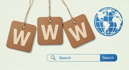Wall Mural - Www tags and search bar with a globe representing the internet and global connectivity