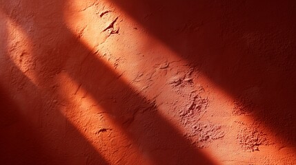 Poster - Beautiful shadows cast by warm sunlight on a textured red wall during midday in a cozy indoor setting