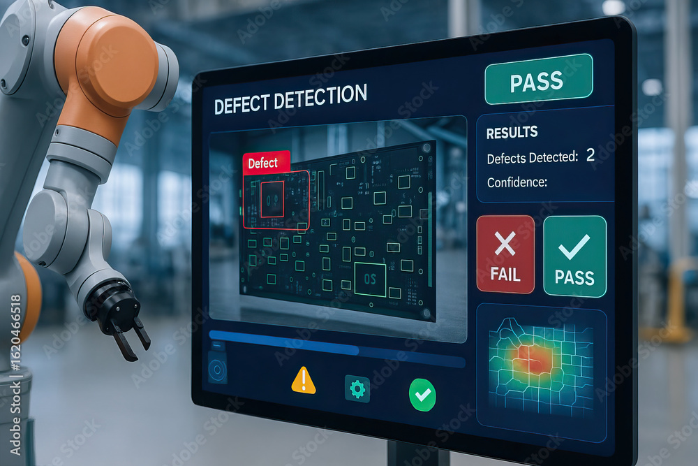 Defect detection screen showing results of automated quality control ...