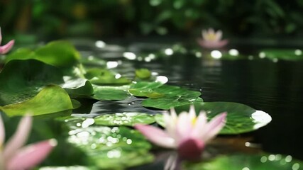 Wall Mural - pink water lilies blooming in a peaceful pond