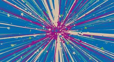Poster - Abstract burst of color with radial lines and star shapes on a blue background design element