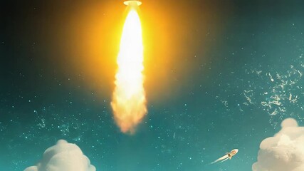 Wall Mural - rocket launching from rocky planet with another rocket flying in distance