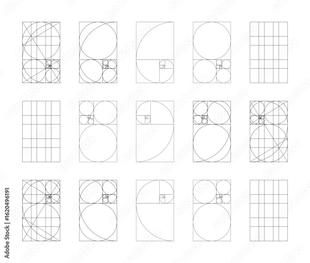 Golden ratio. Fibonacci array, numbers shapes. Harmony proportions ...