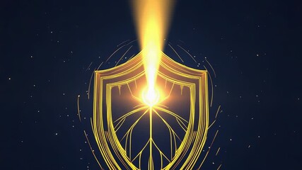 Canvas Print - Golden shield shining with magic light on dark background