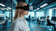 © DruZhi Art - Professional Woman Using VR Headset in Modern Office Environment - Immersive Technology for Business Training, Digital Presentations, and Corporate Innovation