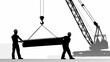 © Adeel - Silhouette of two construction workers carrying a beam lifted by a crane against a white background scene | editable eps vectors
