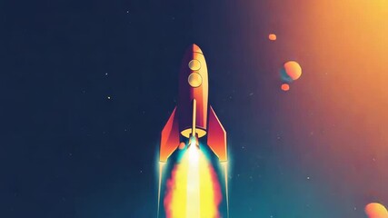 Wall Mural - red rocket launching from planet with orange atmosphere in outer space