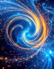 Wall Mural - Abstract swirling blue and gold light, sparks and energy, pattern, light, night