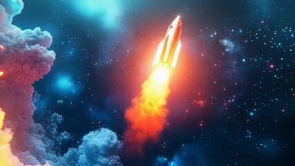 Wall Mural - rocket launching from earth and flying through colorful nebulae and stars