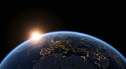 Wall Mural - view of planet Earth from space during sunrise