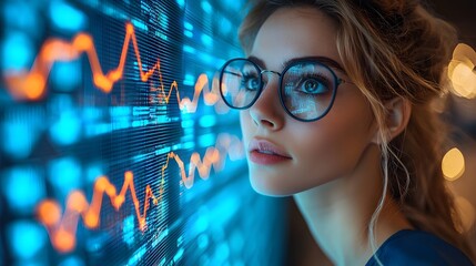 Poster - Businesswoman analyzing strategic data charts and graphs