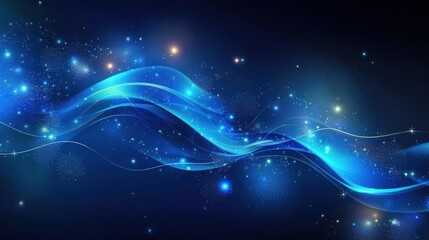 Abstract blue waves of light with glowing particles digital background