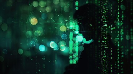Abstract green code silhouette background