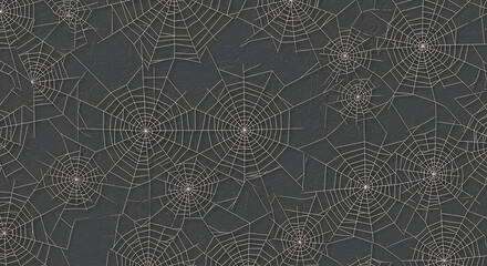Seamless spooky spider web pattern on dark background for Halloween and gothic designs.