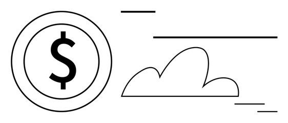 Poster - Dollar sign within a circle next to a cloud and dynamic lines. Ideal for finance, technology, cloud computing, digital economy, online transactions, innovation, simple flat metaphor