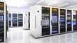 © oselote - White storage and processing unit, large AI processing server room, data center storage and network processing room, SSD and hard disk drive storage, and processor cooling system,3D rendering