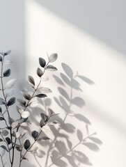 Poster - Minimalistic light background with blurred foliage shadow on white wall