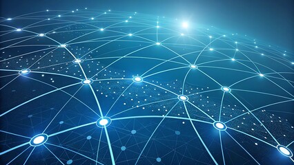 Wall Mural - Abstract Blue Glowing Network Connection Backdrop. Abstract technology background with glowing sphere and network connections for ai and data science