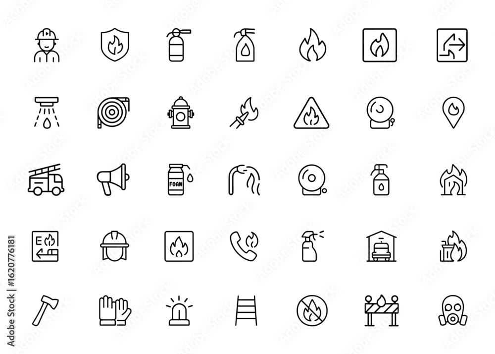 fire protection icon set with editable stroke. Outline vector ...