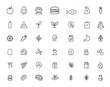 © aura studio - Linear outline icon set of nutrition symbols with editable stroke. Vector illustration healthy food, dietary balance, digestion, vitamins, minerals, metabolism, vegan, organic, protein, and more.