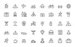 © aura studio - Adventure and recreation line icons set with editable strokes. Includes activity, hobby, fitness, travel, camping, hiking, sports, tourism, vacation, nature, journey, training and more.