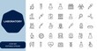© aura studio - laboratory icon set with editable stroke. Outline vector illustration collection of lab equipment and science symbols for modern design and digital projects, research, experiment and more.