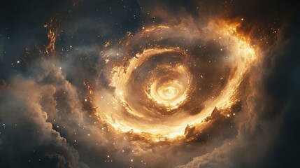 Wall Mural - A swirling nebula of golden hues in deep space.
