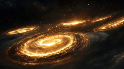 Wall Mural - Fiery spiral nebulae in the cosmos.