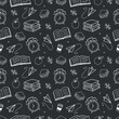 © Anastasiia - Pattern school supplies on black background. School background. Back to school. Blackboard with Drawings of School Supplies. Seamless pattern with doodles. Abstract blackboard. Education concept