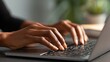 © Johannes - Young black female hands typing on pc keyboard. African business woman user using laptop computer working online, searching tech data in internet sitting at desk in home office. Close up view., no lo