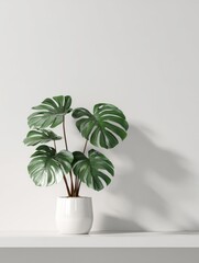 Poster - Beautiful monstera flower in a white pot. The concept of minimalism. room interior in scandinavian style. Empty white wall and copy space