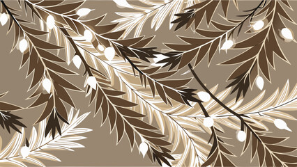Poster - Elegant botanical illustration of branch and leaves with subtle color tones and transparency
